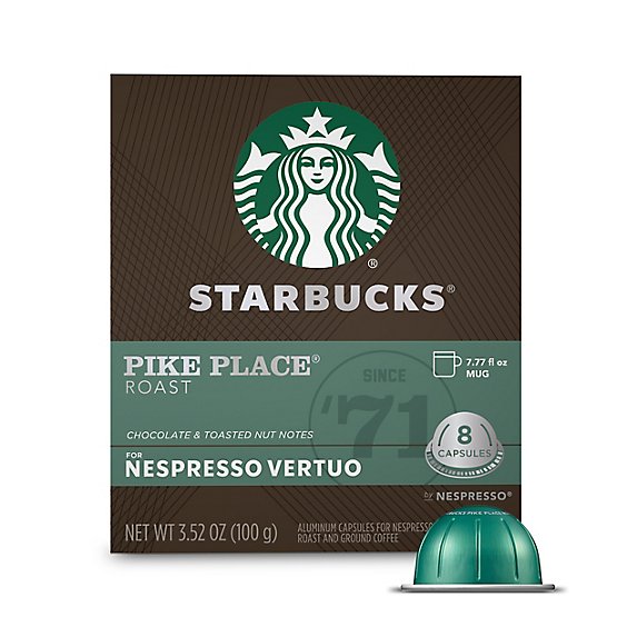 Starbucks Medium Roast Pike Place Roast Coffee Capsules for Nespresso Vertuo Box 8 Count - Each