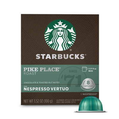 Starbucks Medium Roast Pike Place Roast Coffee Capsules for Nespresso Vertuo  Box 8 Count - Each - Vons