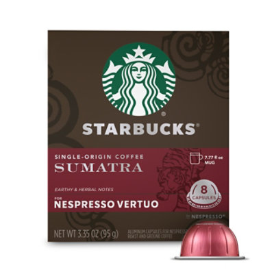 Starbucks Dark Roast Single Origin Sumatra Coffee Capsule for Nespresso Vertuo Box 8 Count - Each - Image 1