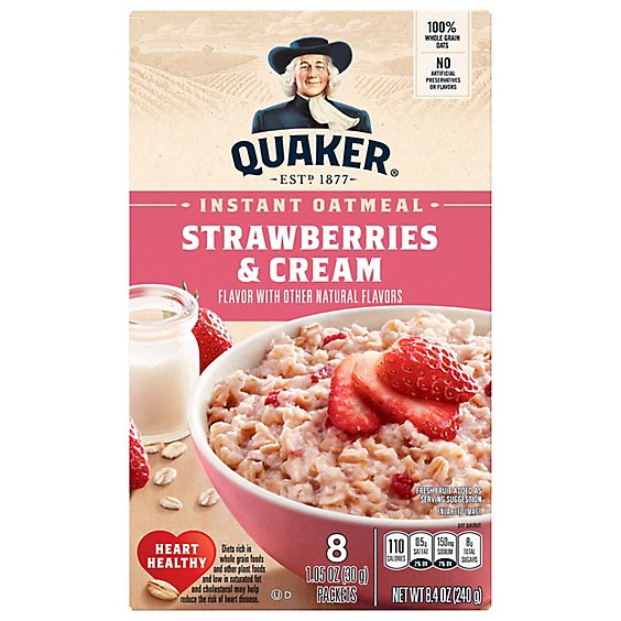 Quaker Instant Oatmeal Strawberries And Cream - 8.4 OZ