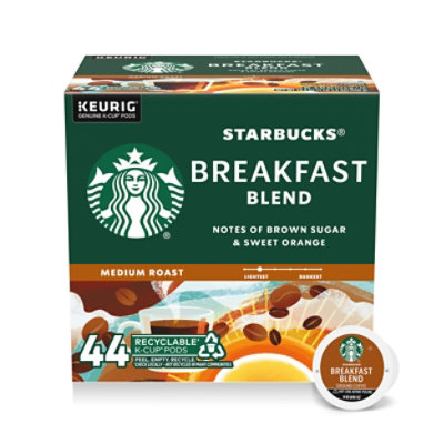 Starbucks Breakfast Blend 100% Arabica Medium Roast K Cup Coffee Pods Box 44 Count - Each