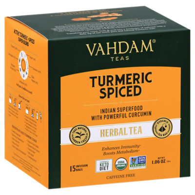 Vahdam Organic Turmeric Spiced Herbal Tea 15 Count - 1.06 Oz