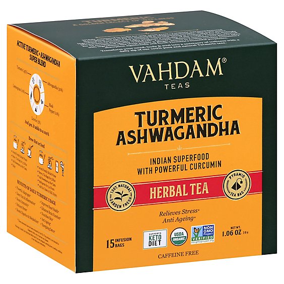Vahdam Tea-herbal Tumeric Ashwg 15ct - 1.06 OZ