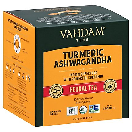 Vahdam Tea-herbal Tumeric Ashwg 15ct - 1.06 OZ - Image 1