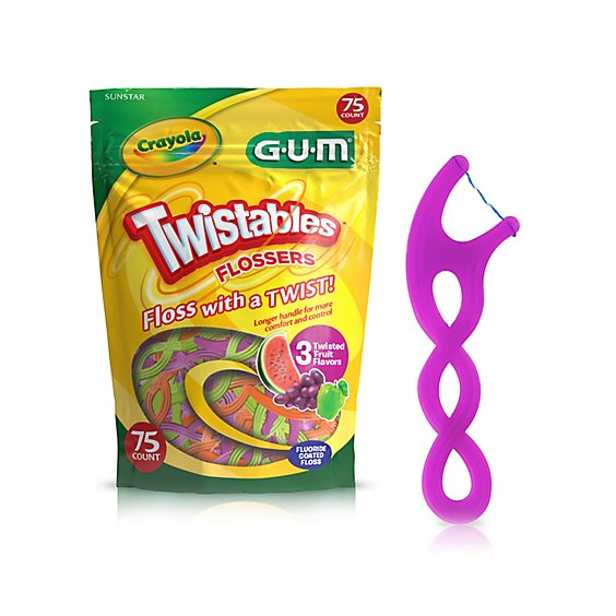 GUM Crayola Twistables For Kids Ages 3 Plus With Fluoride Flossers - 75 Count
