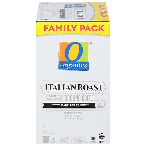 O Organics Coffee Pods Italian Roast Family Pack - 72 CT