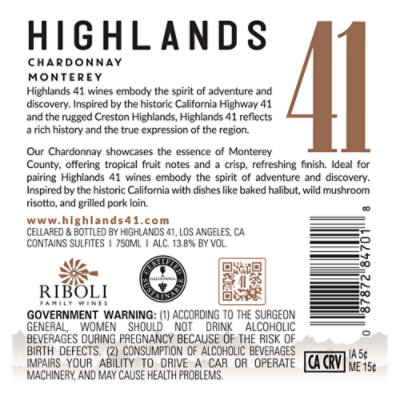 Highlands 41 Chardonnay Wine - 750 ML - Image 5