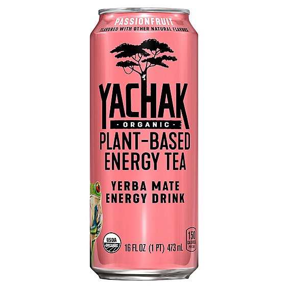 Yachak Organic Yerba Mate Energy Drink Plant Based Energy Tea Passionfruit - 16 FZ