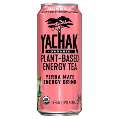 Yachak Organic Yerba Mate Energy Drink Plant Based Energy Tea Passionfruit - 16 FZ