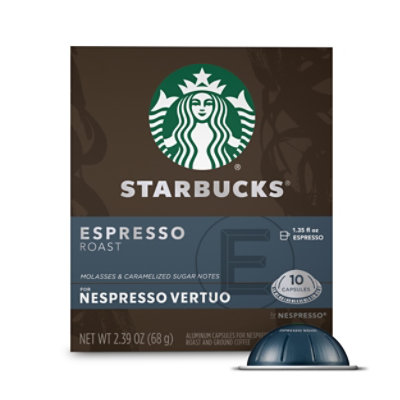 Starbucks Dark Roast Espresso Roast Coffee Capsules for Nespresso Vertuo Box 10 Count - Each