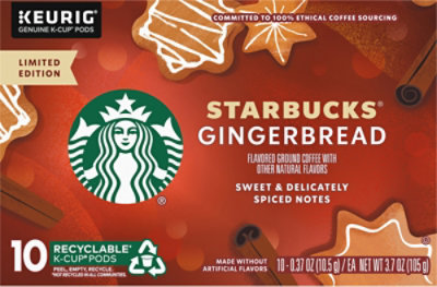 Starbucks 100% Arabica Naturally Flavored Gingerbread K Cup Coffee Pods Box 10 Count - Each - Image 2