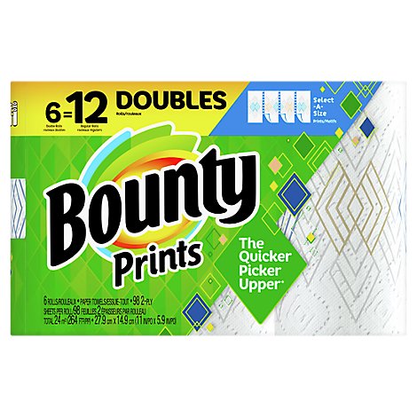 Bounty 2 Ply Select-a-size Roll Printed Paper Towel 6 Double Roll - 6 RL