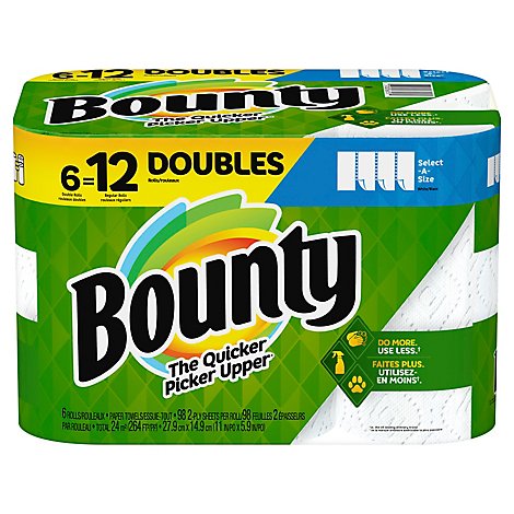 Bounty Paper Towel 2 Ply Select-a-size Roll White 6 Double Roll - 6 RL