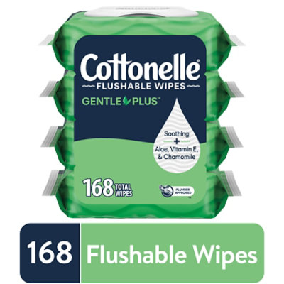 Cottonelle GentlePlus Flushable Wipes with Aloe & Vitamin E  4 Flip-Top Packs - 168 Wipes - Image 1