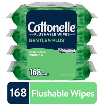 Cottonelle GentlePlus Flushable Flip Top Adult Wet Wipes With Aloe & Vitamin E - 168