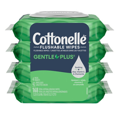 Cottonelle GentlePlus Flushable Wipes with Aloe & Vitamin E  4 Flip-Top Packs - 168 Wipes - Image 7