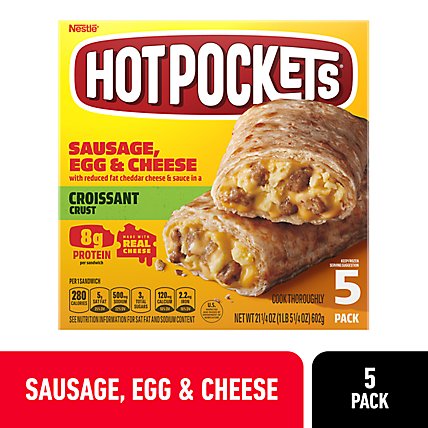 Hot Pockets Sausage Egg And Cheese Croissant Crust Frozen Breakfast Sandwiches - 21.25 Oz - Image 1