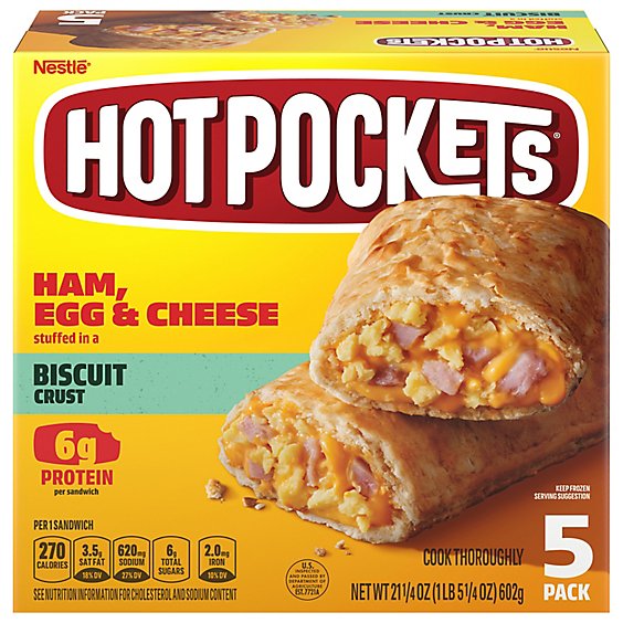 Hot Pockets Biscuit Crust Ham, Egg & Cheese Frozen Sandwiches 5 Ct Box - 21.25 OZ
