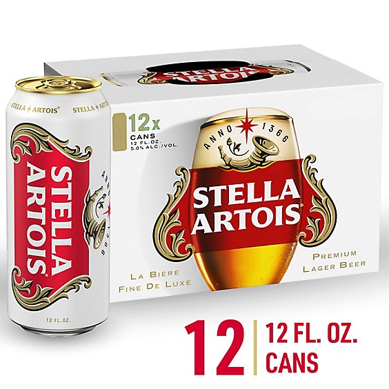 Stella Artois Premium Lager Beer Cans - 12-12 Fl. Oz.