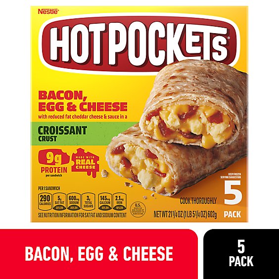 Hot Pockets Bacon Egg and Cheese Sandwiches Box 5 Count - 21.5 Oz