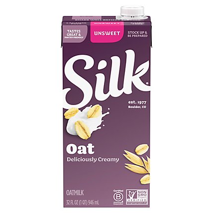 Silk 0g Sugar Shelf Stable Low Fat Non GMO Dairy Free Oat Milk - 32 Fl. Oz. - Image 1