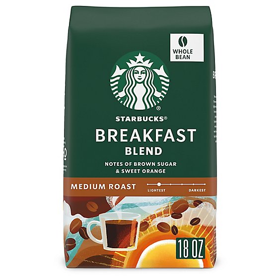 Starbucks Breakfast Blend 100% Arabica Medium Roast Whole Bean Coffee Bag - 18 Oz