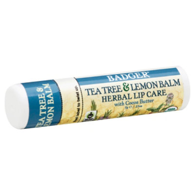 Badger Tea Tree Lemon Balm Cocoa Butter b Herbal Lip Balm Stick - Each - Image 1