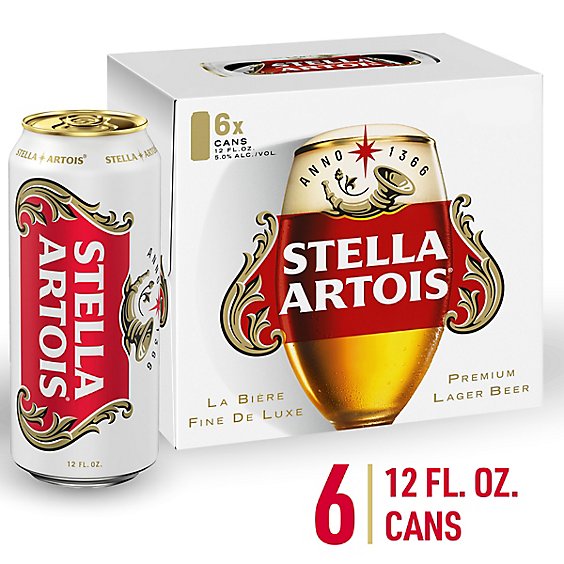 Stella Artois Premium Lager Beer Cans - 6-12 Fl. Oz.