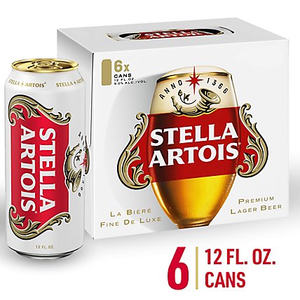 Stella Artois Premium Lager Beer Cans - 6-12 Fl. Oz. - Image 1