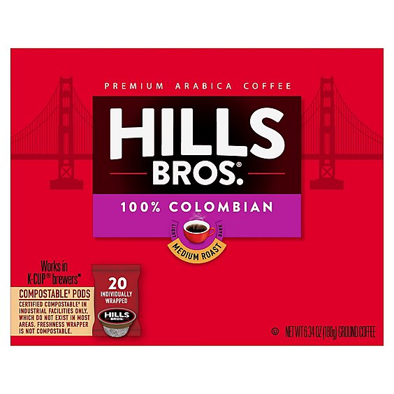 Hills Brothers Compostable K Cup Colombian Medium Roast Coffee - 20 CT