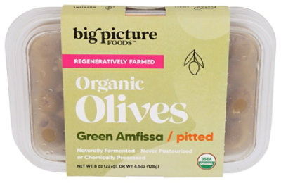 Big Picture Olive Organic Green Amfissa Pitted - 4.5 OZ - Image 1