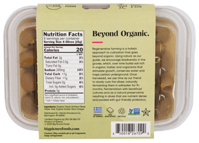 Big Picture Olive Organic Green Amfissa Pitted - 4.5 OZ - Image 2
