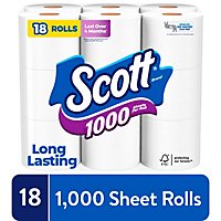 Scott 1000 Toilet Paper Regular Rolls 1 Ply Toilet Tissue - 18 Roll - Image 1