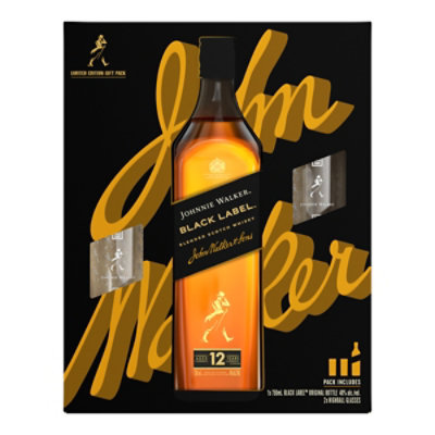 Johnnie Walker Black Label Blended Scotch Whisky Bottle with 2 Branded Highball Glasses - 750 Ml - Image 1