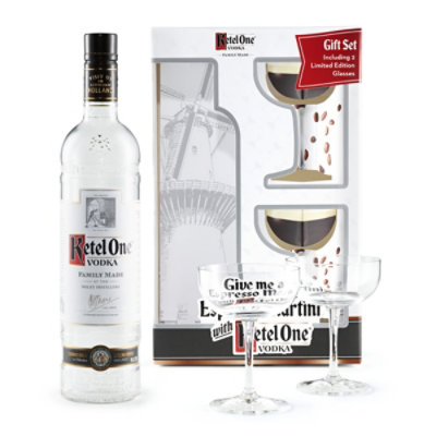 Ketel One Vodka Bottle with Two Limited Edition Martini Glasses - 750 Ml - Image 1