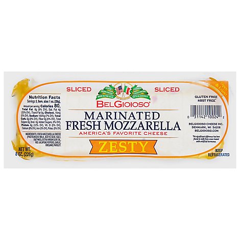 Belgioioso Fresh Mozzarella Zesty Marinated Cheese Sliced - 8 OZ