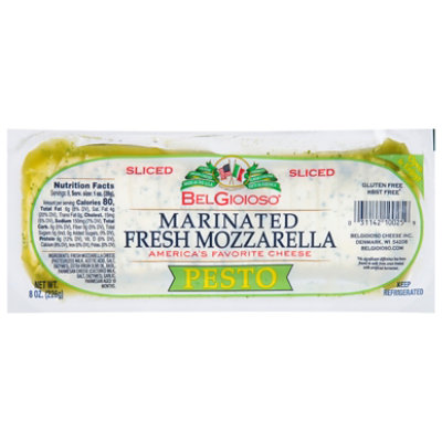 Belgioioso Fresh Mozzarella Pesto Marinated Cheese Sliced - 8 OZ