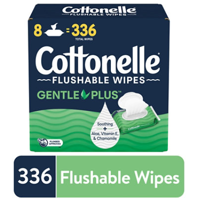 Cottonelle GentlePlus Flushable Wipes with Aloe & Vitamin E 8 Flip-Top Packs - 336 Wipes - Image 1