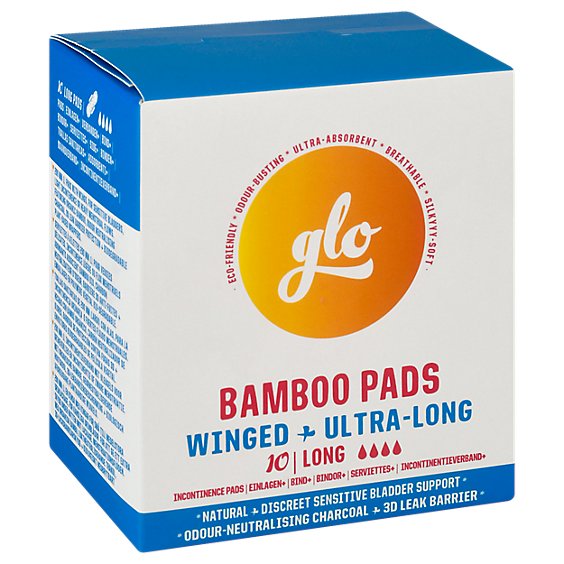 Glo Bamboo Pads For Sensitive Bladders Long With Wings - 10 CT