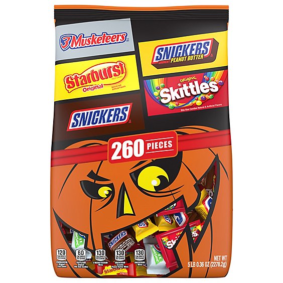 Snickers SKITTLES Starburst & 3 Musketeers Assorted Bulk Halloween Candy 260 Count - 80.36 Oz