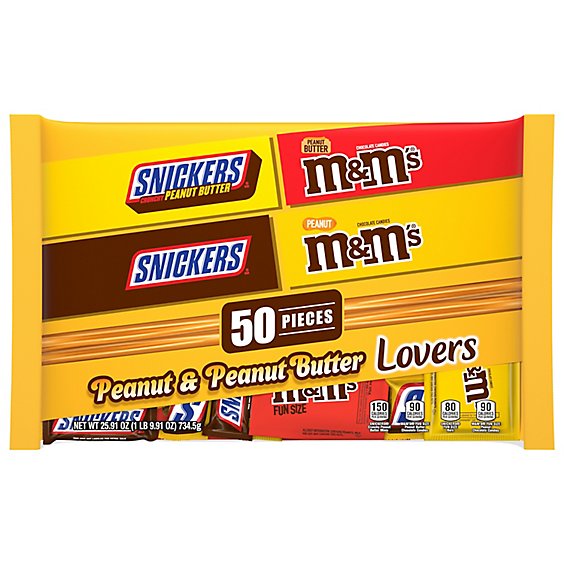 M&M'S And Snickers Peanut And Peanut Butter Assorted Chocolate Halloween Candy 50 Count - 25.91 Oz