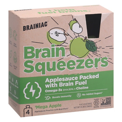 Brainiac Brain Squeezers Apple Applesauce with Brain Fuel Pack - 4-3.2 Oz