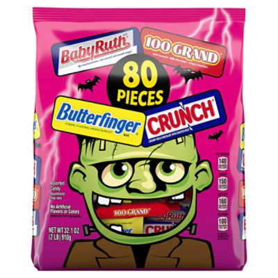 Butterfinger CRUNCH Baby Ruth 100 Grand Assorted Halloween Candy Bars 80 Count - 32.1 Oz - Image 1