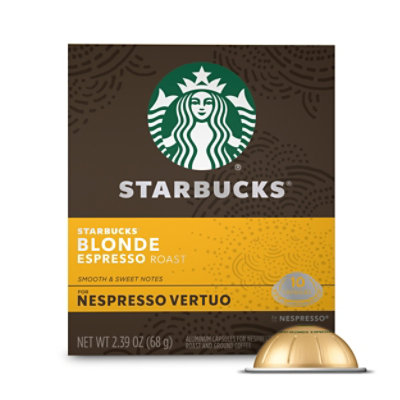 Starbucks Blonde Espresso Roast Coffee Capsules for Nespresso Vertuo Box 10 Count - Each