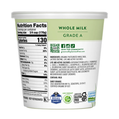 Green Valley Creamery Lactose Free Organic Whole Milk Plain Yogurt - 24 Oz - Image 2