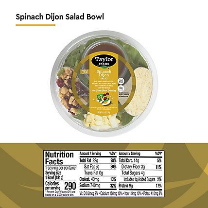 Taylor Farms Spinach Dijon Salad Bowl - 4.9 Oz - Carrs