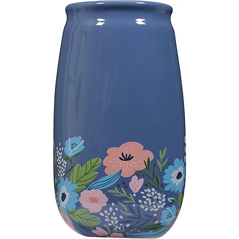 Dl Floral Mason Jar Lg Dk Blue - EA