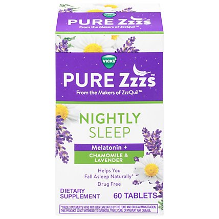 Vicks PURE Zzzs Nightly Sleep Melatonin Sleep Aid tablets 1mg per tablet - 60 Count - Image 2