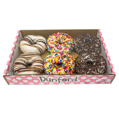 Assorted Zebra Chocolate Sparkles Sprinkles White Cake Donut 6 Count - 24 Oz - Image 1