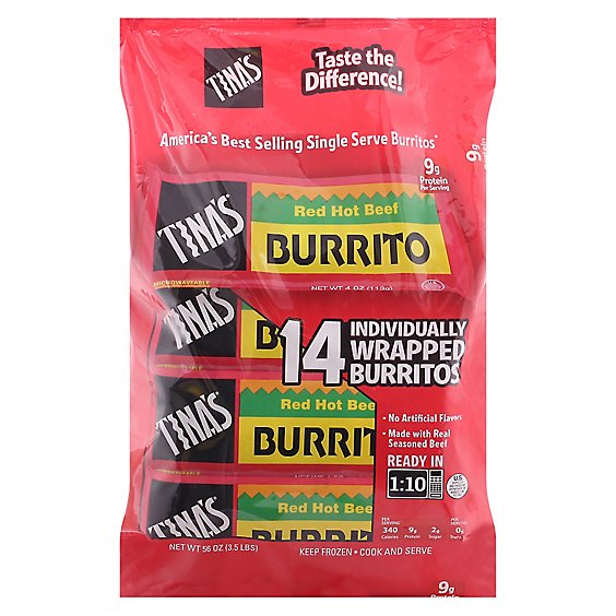 Tinas 14ct Red Hot Beef Burritos - 56 OZ